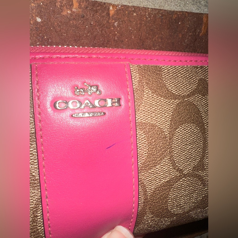 Coach Zip Around Accordion Long Wallet Signature Brown/Pink - Picture 2 of 8